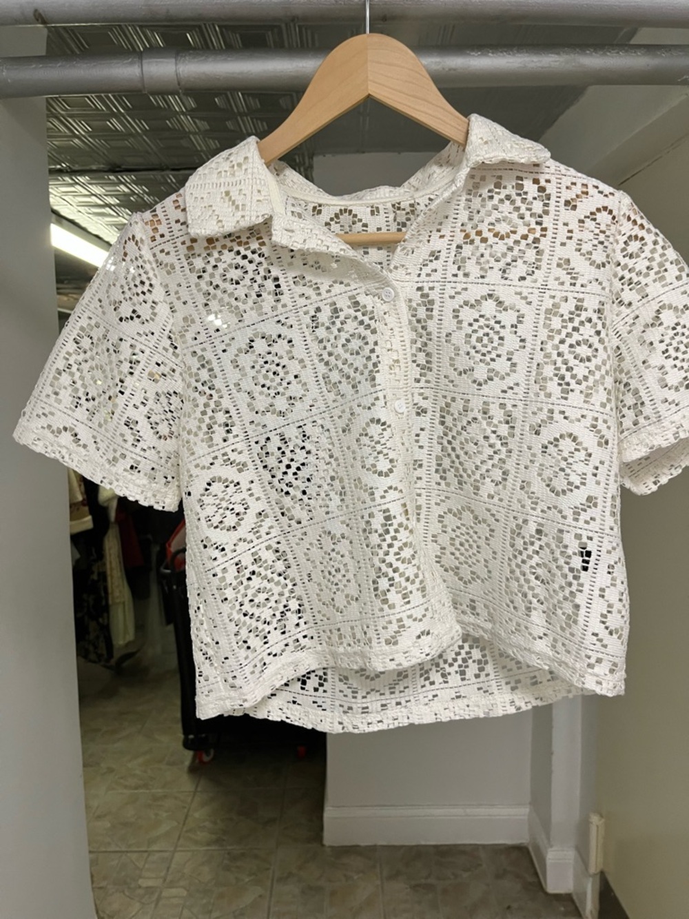 White Mesh Button-Front Top